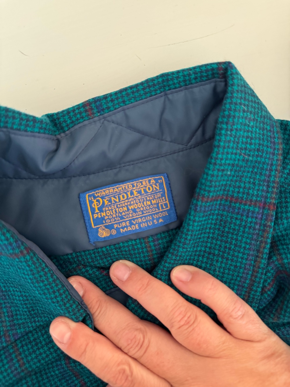 Vintage Pendleton 100% Wool Turquoise Plaid Flannel Board Lodge Shirt Large - Picture 5 of 8